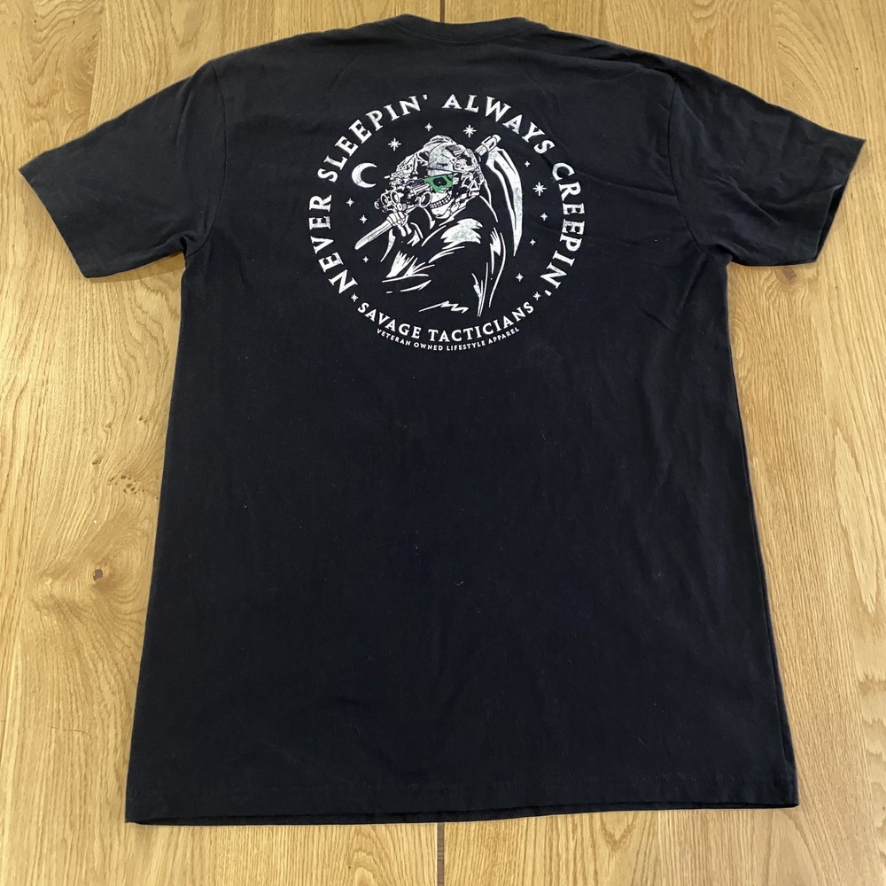 Savage Tacticians Co. SANTAC black T-shirt "always Creepin" men's large